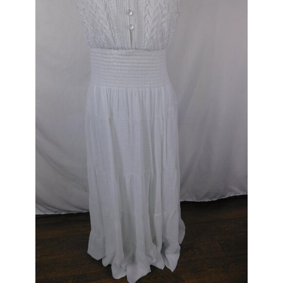 Jolie Dress Womens 1X White Sleeveless V Neck Buttoned Smocked Tiered Maxi Lined - Picture 3 of 12
